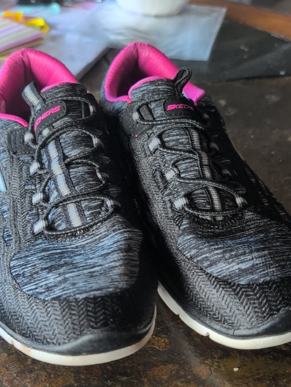 Skechers Women's Black Athletic Slip-On Sneakers with Pink Lining